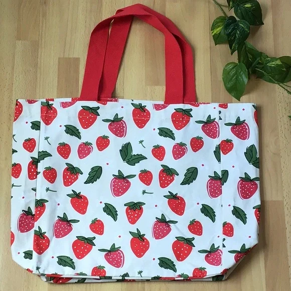 Anthro Strawberry 🍓 Print Canvas Tote Shopping Bag - Picture 9 of 13